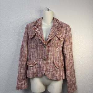 Vintage Pamela McCoy Pink Tweed Box Cut Jacket with Chiffon Tie Detail